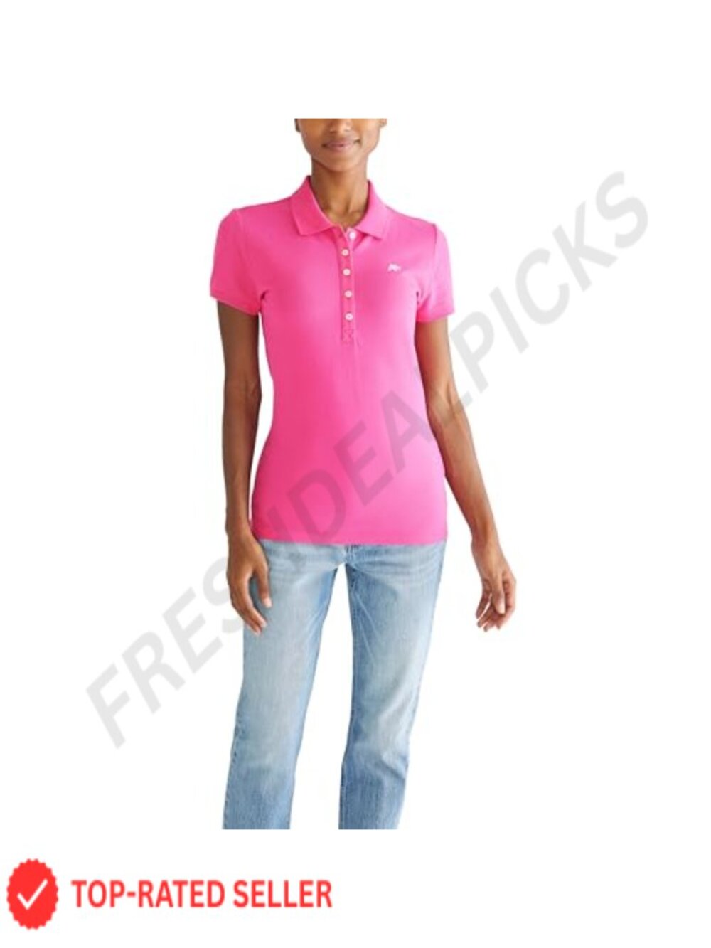 Women's Solid Polo Shirt Slim Fit Ribbed Collar Five-Button Placket Casual